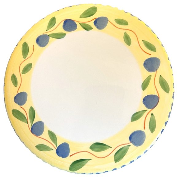 PIER 1 Handpainted TRIVET Round Footed Ceramic Italy Palermo Blue Olive Branch - Picture 1 of 7
